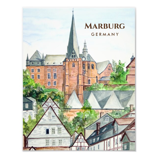 Marburg Altstadt Tyskland Townscape Painting Fototryck (Framsidan)