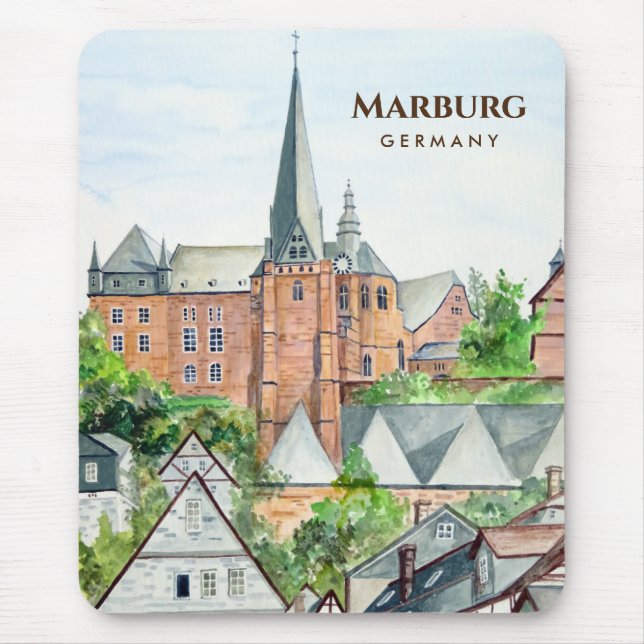 Marburg Altstadt Tyskland Townscape Painting Musmatta (Framsidan)