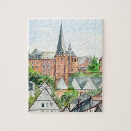 Marburg Altstadt Tyskland Townscape Painting Pussel