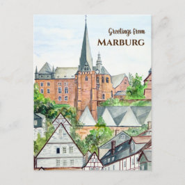 Marburg Altstadt Tyskland Townscape Painting Vykort