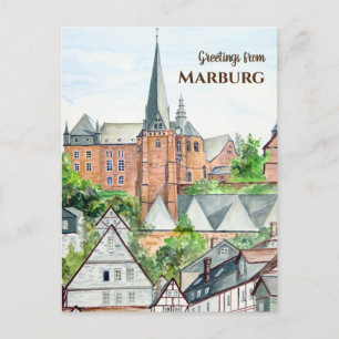 Marburg Altstadt Tyskland Townscape Painting Vykort