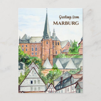 Marburg Altstadt Tyskland Townscape Painting Vykort