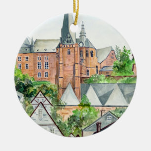 Marburg Altstadt Tysklandare akrylfärg för torn Julgransprydnad Keramik