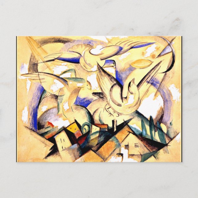 Marc - Fåglar ovanför byn Vykort (Framsida)