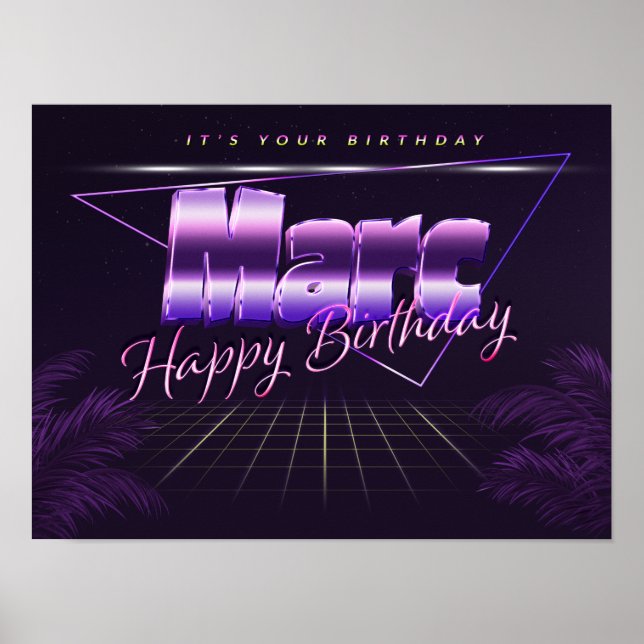 Marc Namn Vorname lila retro Poster Geburtstag (Framsidan)
