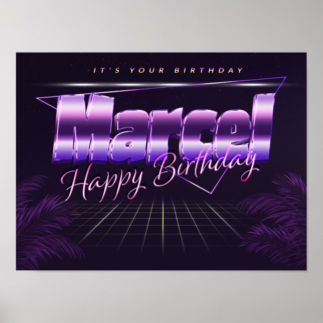 Marcel Namn Vorname lila retro Poster Geburtstag (Framsidan)