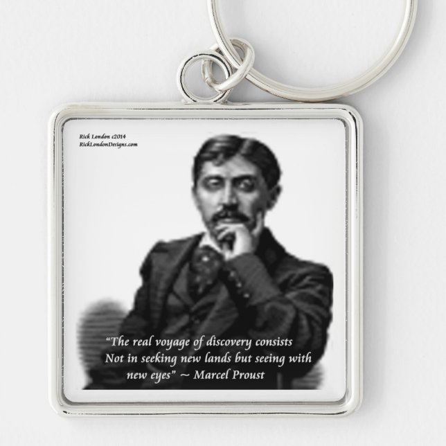 Marcel Proust & Berömd-offert Fyrkantig Silverfärgad Nyckelring (Framsidan)