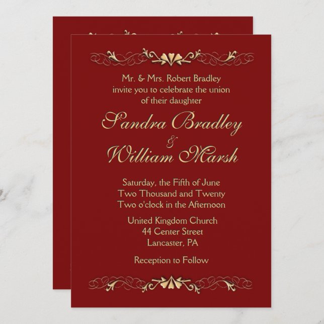 Marcella bröllopsinbjudan inbjudningar (Fram/baksida)