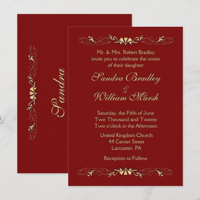 Marcella bröllopsinbjudan inbjudningar (Fram/baksida)