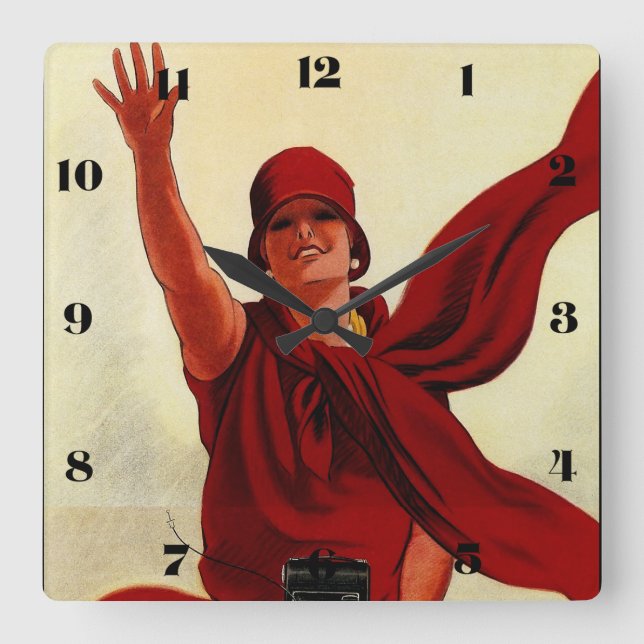 Marcello Dudovich Art Deco "Camera Advertisement" Fyrkantig Klocka (Framsida)