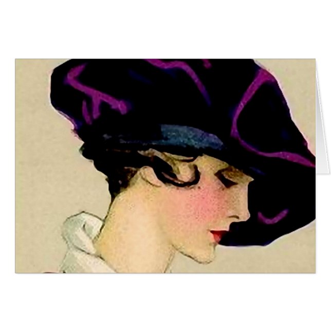 Marcello Dudovich Illustration "Flickan i Lila Hat Hälsningskort (Framsidan Horizontal)