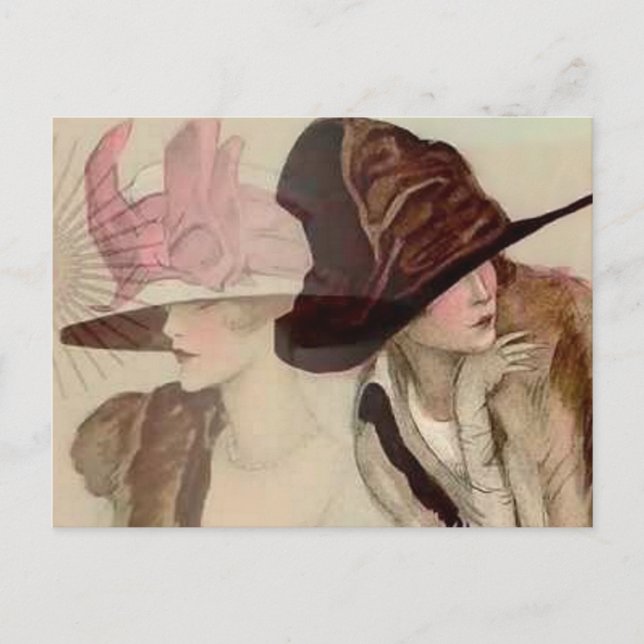 Marcello Dudovich Young Girls in Hats Illustration Vykort (Framsida)