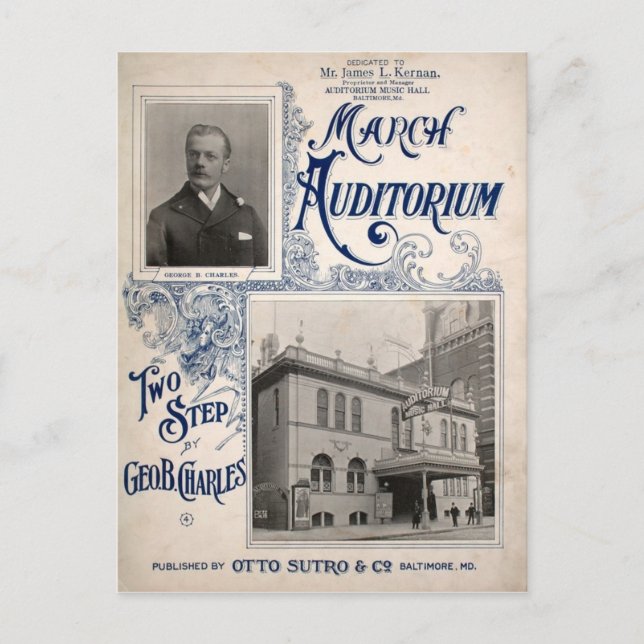 March Auditorium Music Hall Baltimore MD Vykort (Framsida)