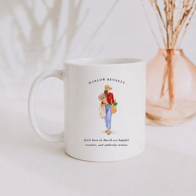 March Birth Month Girl | Monogram  Kaffemugg (Skapare uppladdad)