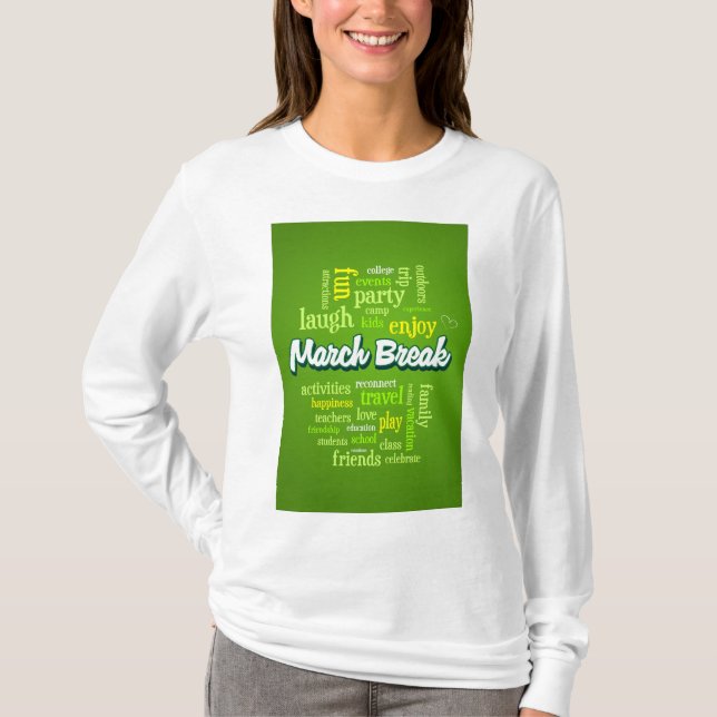 March Break Word Cloud Typography School Vacation T Shirt (Framsida)