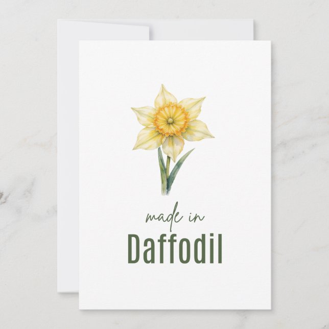 March Daffodil Birth Flower card Watercolor Inbjudningar (Framsida)
