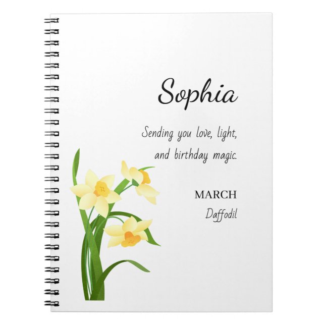 March Daffodil Personalized Birthday Anteckningsbok (Framsidan)