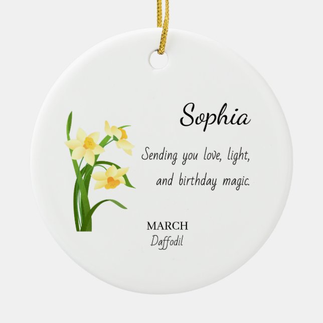 March Daffodil Personalized Birthday Julgransprydnad Keramik (Framsidan)