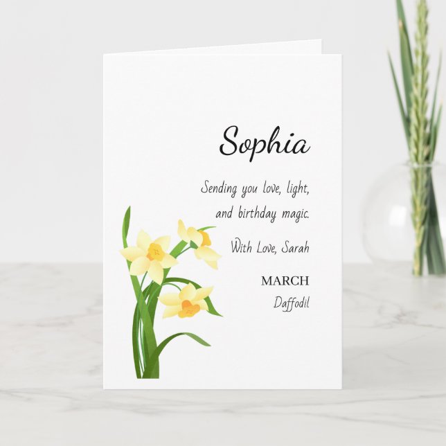 March Daffodil Personalized Birthday Kort (Framsida)