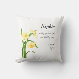 March Daffodil Personalized Birthday Kudde