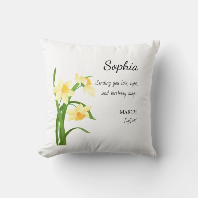March Daffodil Personalized Birthday Kudde (Framsida)