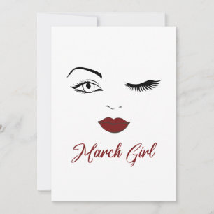 March Girl Ögon Cute Red Läppar Wink Birthday Julkort