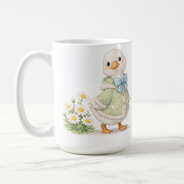 March Goose daisy adorable valentine illustration Kaffemugg (Vänster)