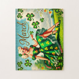 March Retro Pin-Up Girl St. Patrick's Day Pussel