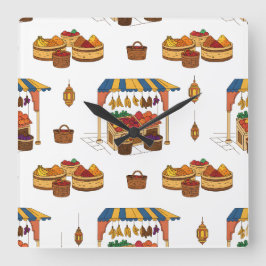 Marché marocain & Fruits Motif Fyrkantig Klocka