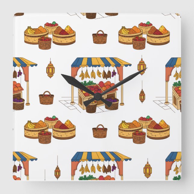 Marché marocain & Fruits Motif Fyrkantig Klocka (Framsida)