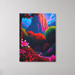 Märchenhafter Wanderpfad durch blühende Berglandsc Canvastryck