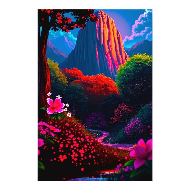 Märchenhafter Wanderpfad durch blühende Berglandsc Fototryck (Framsidan)