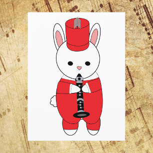 Marching Band Clarinet Rabbit Red White Vykort