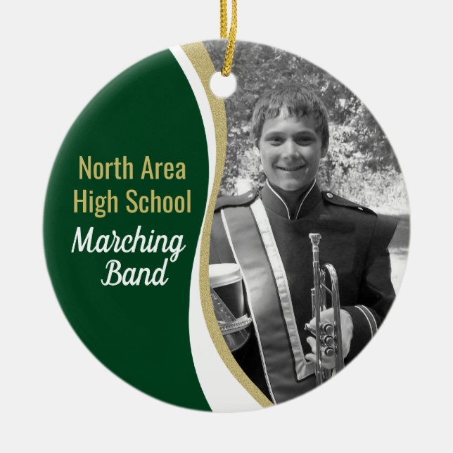 Marching Band Grönt och Guld Photo Julgransprydnad Keramik (Framsidan)
