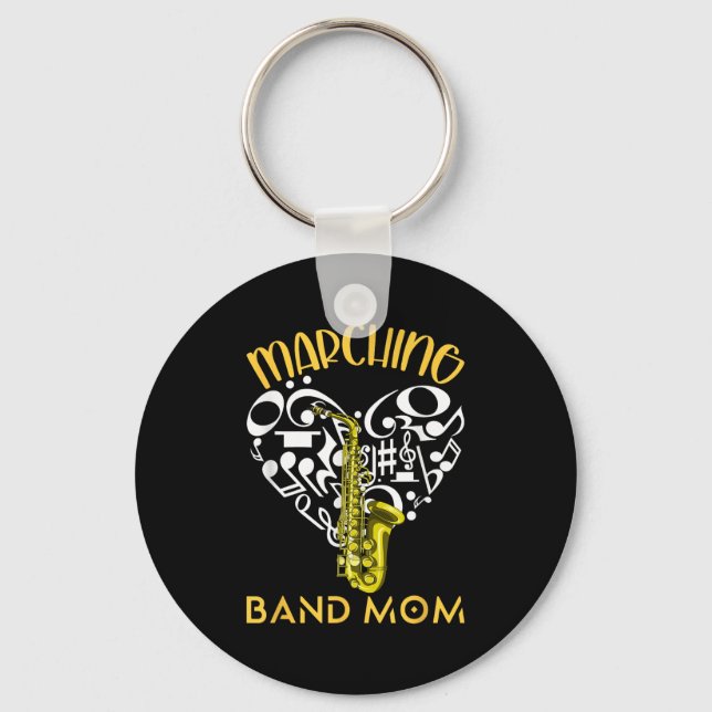 Marching Band Mom Heart Love Music Notes Saxophone Nyckelring (Framsida)