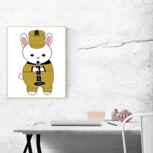 Marching Band Rabbit Clarinet Guld Gult Black Poster