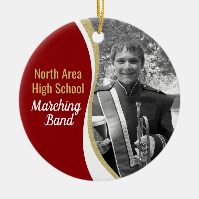 Marching Band Red and Guld Photo Julgransprydnad Keramik (Framsidan)