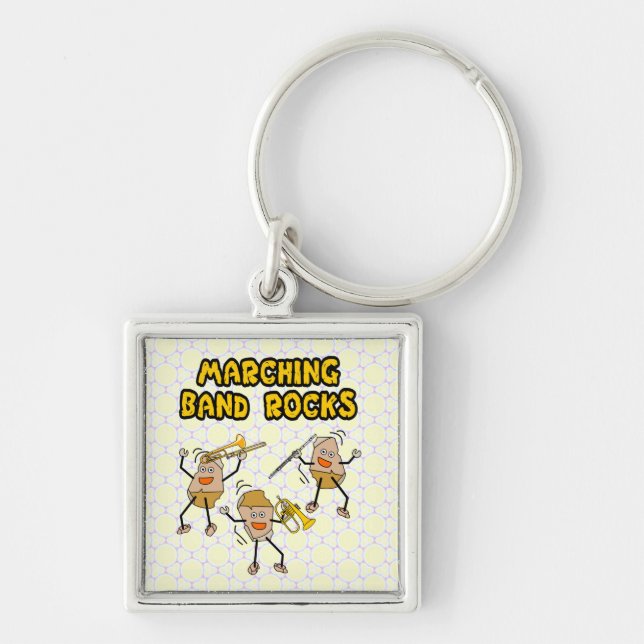 Marching Band Sten Fyrkantig Silverfärgad Nyckelring (Framsidan)