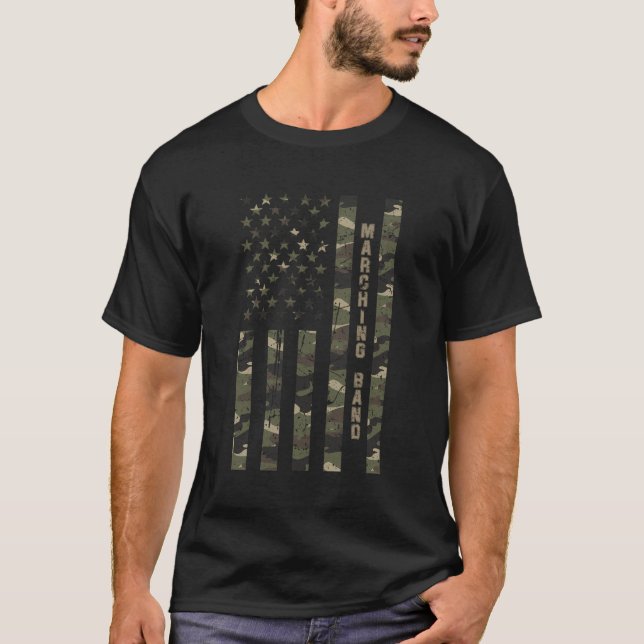 Marching Band United Stater Distress Camo W US F T Shirt (Framsida)