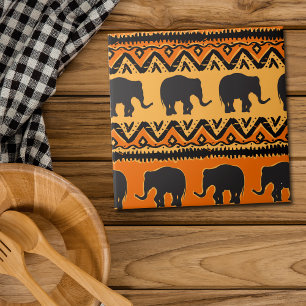 Marching Elephants African Mönster Kakelplatta