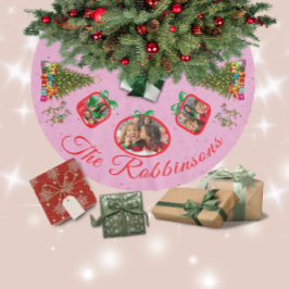 Marching Festive Reindeer Rosa 3 Photo Träd Skirt Julgransmatta Borstad Polyester