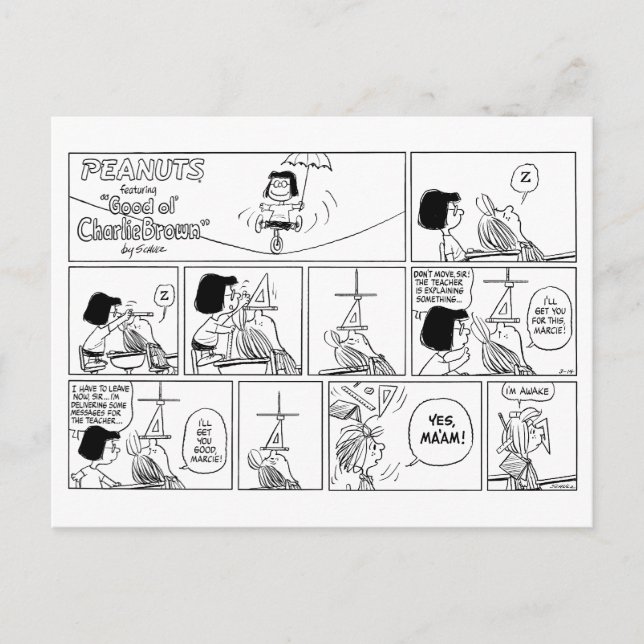 Marcie & Peppermint Patty i klassrummet Vykort (Framsida)