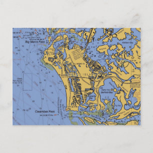 Marco Island, Florida Nautical Chart Postcard Vykort