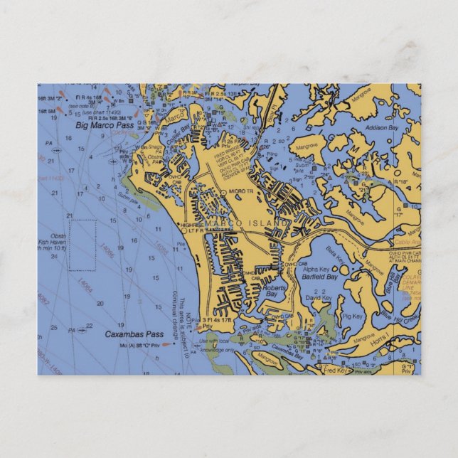 Marco Island, Florida Nautical Chart Postcard Vykort (Framsida)