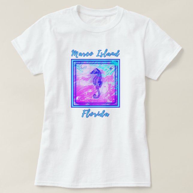 Marco Island Florida Söt Seahorse Vacation T Shirt (Design framsida)