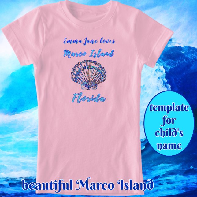 Marco Island Florida Söt Seashell med Namn T Shirt (This shirt is available in different colors. Easily add child's name.
)