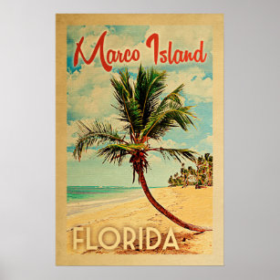 Marco Island Poster Florida Retro Handflatan Träd 