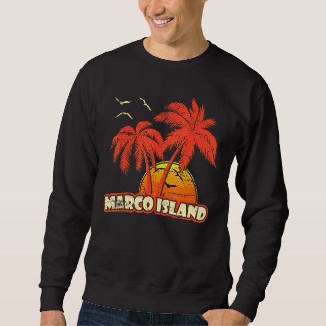 Marco Island Summer Handflatan Träd 80 s Beach Sun Lång Ärmad Tröja (Framsida)