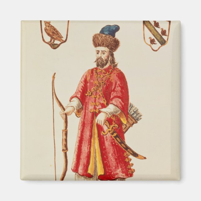 Marco Polo klädd i Tartar Costume Magnet (Framsidan)