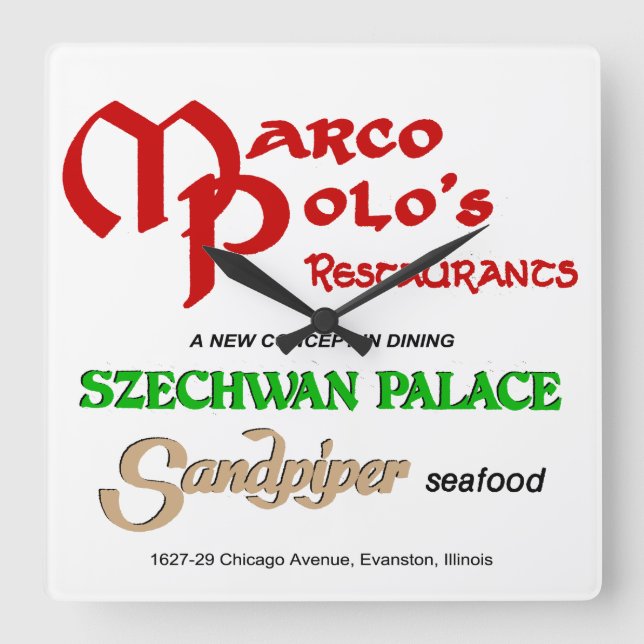 Marco Polo's Restauranger, Evanston, IL Fyrkantig Klocka (Framsida)
